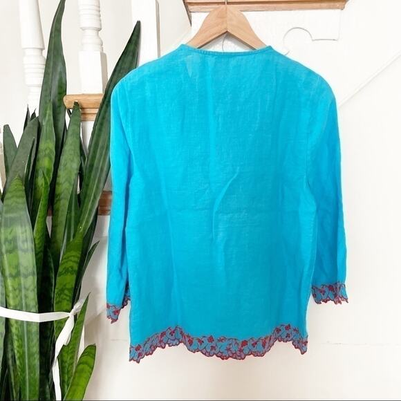 J.Crew Turquoise & Red Embroidered Linen Tunic Size XS - Picture 6 of 10